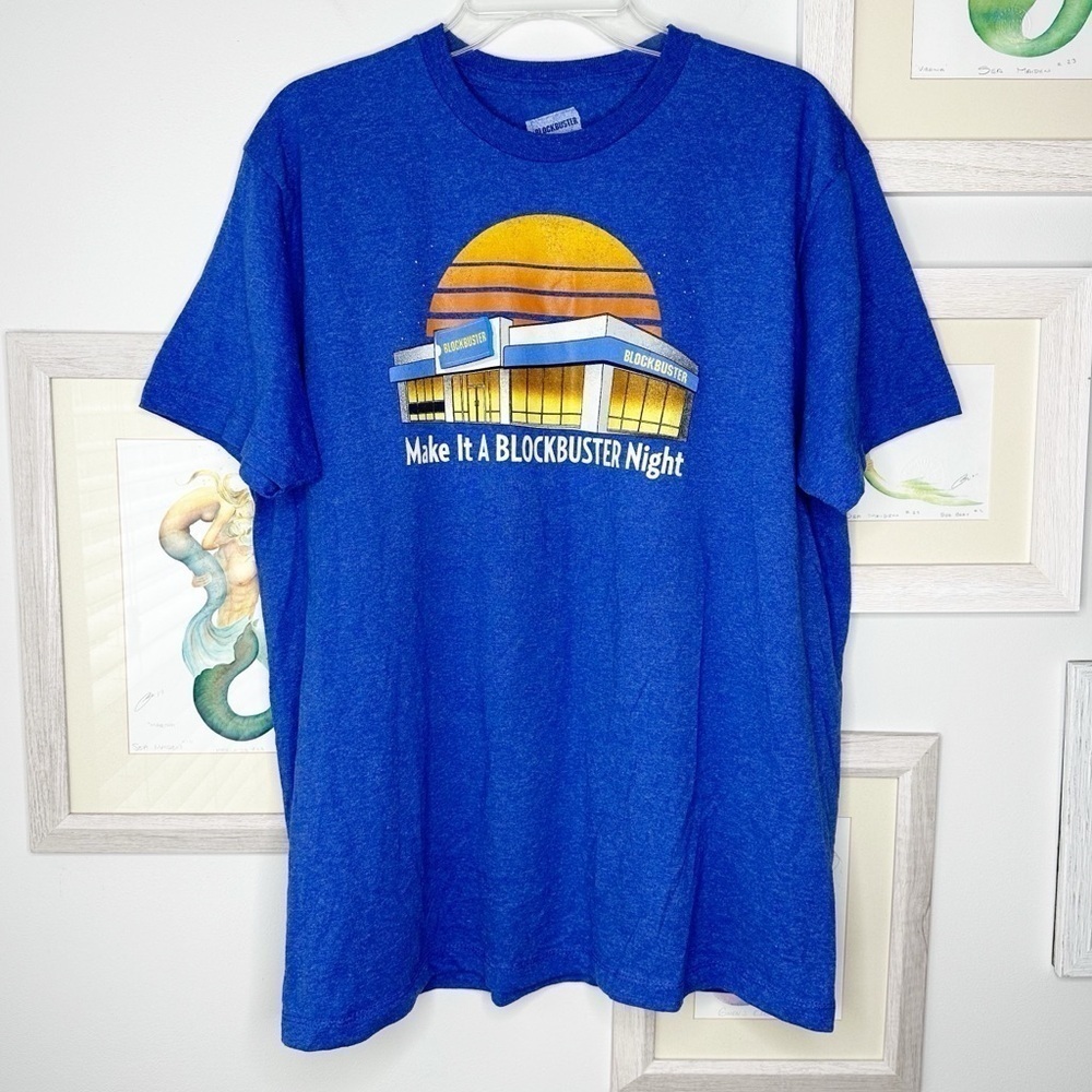 Blockbuster Storefront “Make It A Blockbuster Night” Blue Tee Women’s Large
